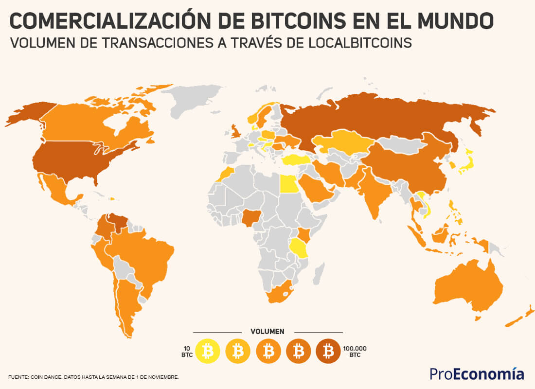 La comercialización de bitcoins alrededor del mundo